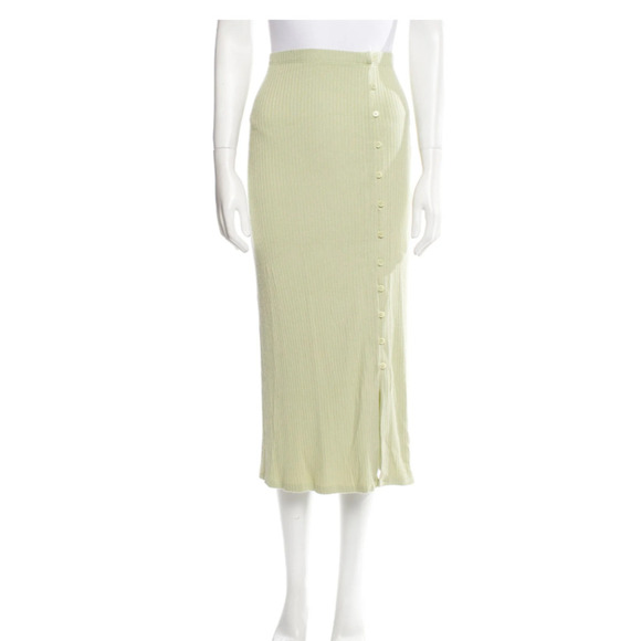Reformation Dresses & Skirts - Reformation Skirt S Midi High Rise Ribbed Side Slit Button Sage Green Straight